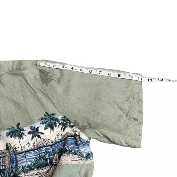 Croft and Barrow Men’s Green Palm Tree Button Casual Hawaiian Shirt size Large - Picture 8 of 9